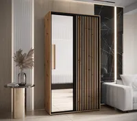 Skriňa s posuvnými dverami so zrkadlom Sapporo 2 130 cm 60 cm Drevo tmavohnedé Čierna