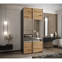 Skriňa s posuvnými dverami so zrkadlom Lux 4 100 Svetlohnedé drevo Čierna