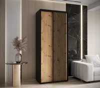 Skriňa s posuvnými dverami Sapporo 1 100 cm 45 cm Svetlohnedé drevo Čierna