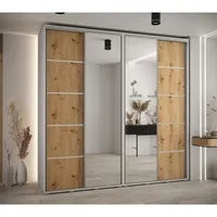 Skriňa s posuvnými dverami so zrkadlom Davos 5 240 cm 60 cm hĺbky Svetlohnedé drevo Biela Sivá