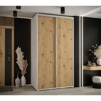 Skriňa s posuvnými dverami Davos 1 130 cm 60 cm hĺbky Svetlohnedé drevo Biela Sivá