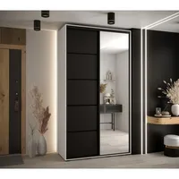 Skriňa s posuvnými dverami so zrkadlom Davos 5 140 cm 45 cm hĺbky Biela Čierna