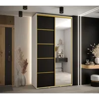Skriňa s posuvnými dverami so zrkadlom Davos 5 140 cm 45 cm hĺbky Biela Čierna