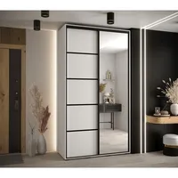 Skriňa s posuvnými dverami so zrkadlom Davos 5 140 cm 45 cm hĺbky Biela Čierna