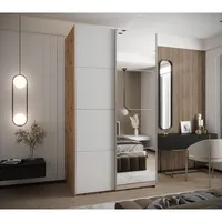 Skriňa s posuvnými dverami so zrkadlom Lux 3 130 Svetlohnedé drevo Biela