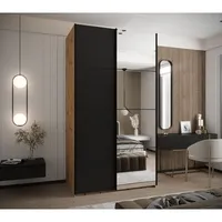 Skriňa s posuvnými dverami so zrkadlom Lux 3 130 Svetlohnedé drevo Čierna