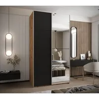 Skriňa s posuvnými dverami so zrkadlom Lux 3 130 Svetlohnedé drevo Čierna