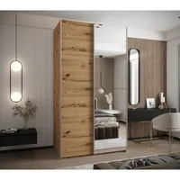 Skriňa s posuvnými dverami so zrkadlom Lux 3 130 Svetlohnedé drevo Sivá