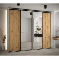 Posuvná skriňa so zrkadlom vysoká Davos 3 280 hĺbka 45 cm Svetlohnedé drevo Biela Čierna