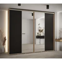 Posuvná skriňa so zrkadlom vysoká Davos 3 280 hĺbka 45 cm Svetlohnedé drevo Čierna