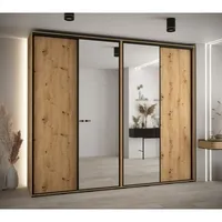 Posuvná skriňa so zrkadlom vysoká Davos 3 280 hĺbka 45 cm Svetlohnedé drevo