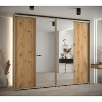Posuvná skriňa so zrkadlom vysoká Davos 3 280 hĺbka 45 cm Svetlohnedé drevo Sivá