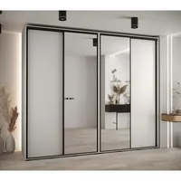 Skriňa s posuvnými dverami so zrkadlom vysoká Davos 3 280 hĺbka 60 cm Biela Čierna