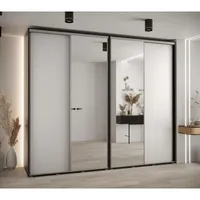 Skriňa s posuvnými dverami so zrkadlom vysoká Davos 3 280 hĺbka 60 cm Biela Čierna
