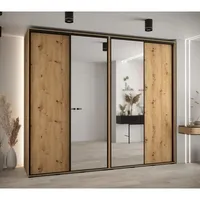 Skriňa s posuvnými dverami so zrkadlom vysoká Davos 3 280 hĺbka 60 cm Svetlohnedé drevo