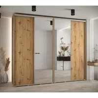 Skriňa s posuvnými dverami so zrkadlom vysoká Davos 3 280 hĺbka 60 cm Svetlohnedé drevo Sivá