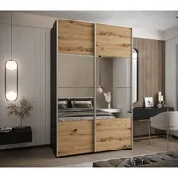 Skriňa s posuvnými dverami so zrkadlom Lux 4 150 Svetlohnedé drevo Čierna