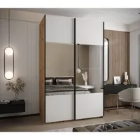 Skriňa s posuvnými dverami so zrkadlom Lux 4 150 Svetlohnedé drevo Biela