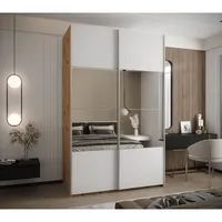 Skriňa s posuvnými dverami so zrkadlom Lux 4 150 Svetlohnedé drevo Biela
