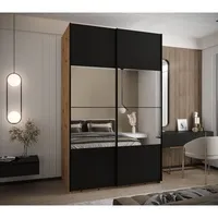 Skriňa s posuvnými dverami so zrkadlom Lux 4 150 Svetlohnedé drevo Čierna