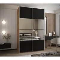 Skriňa s posuvnými dverami so zrkadlom Lux 4 150 Svetlohnedé drevo Čierna