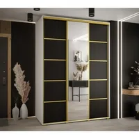 Skriňa s posuvnými dverami so zrkadlom Cannes 5 170 60 cm hĺbky Biela Čierna