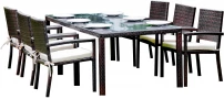 Duży zestaw mebli stołowych do ogrodu z technorattanu Ombross