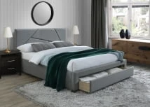 Tapicerowane łóżko Valery z pojemnikiem na pościel w formie szuflady popielaty