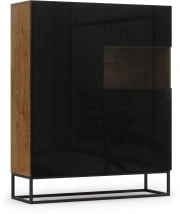 Dvoudveřová vitrína se zásuvkou na kovových rámech do obývacího pokoje Avorio 120 Black