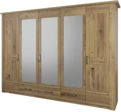 Duża pojemna szafa pięciodrzwiowa z szufladami i lustrem do sypialni Fontana