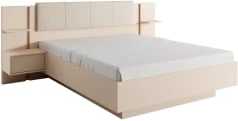 Łóżko z tapicerowanym zagłówkiem oraz szafkami nocnymi do sypialni Dast