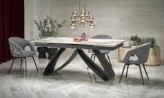 Stół rozkładany Hilario biały marmur / czarny