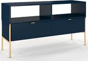 Elegancka granatowa szafka rtv Polka na złotych nóżkach