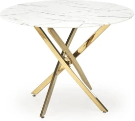 Okrągły stół Raymond 2 do jadalni biały marmur-złoty