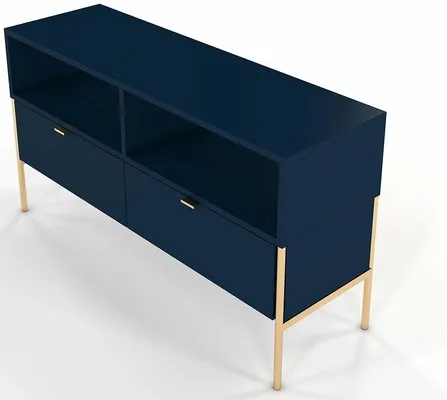 Elegantný tmavomodrý TV stolík Polka na zlatých nožičkách