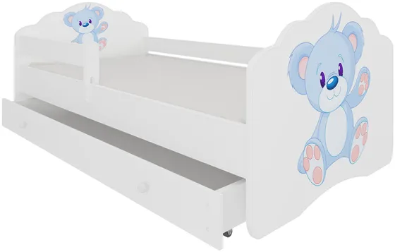 Posteľ s matracom, zábrankou a zásuvkou Casimo Blue Bear 140 cm