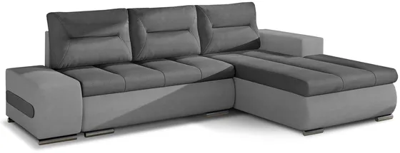 Pravá rozkladacia rohová sedacia súprava Ottavio s prešívaným sedadlom, odnímateľnými vankúšmi, funkciou spania a úložným priestorom